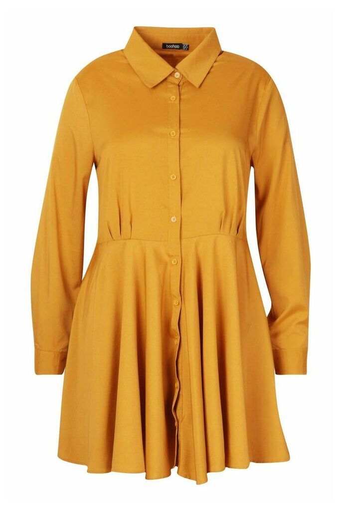 Womens Plus Full Skirted Shirt Dress - yellow - 24, Yellow