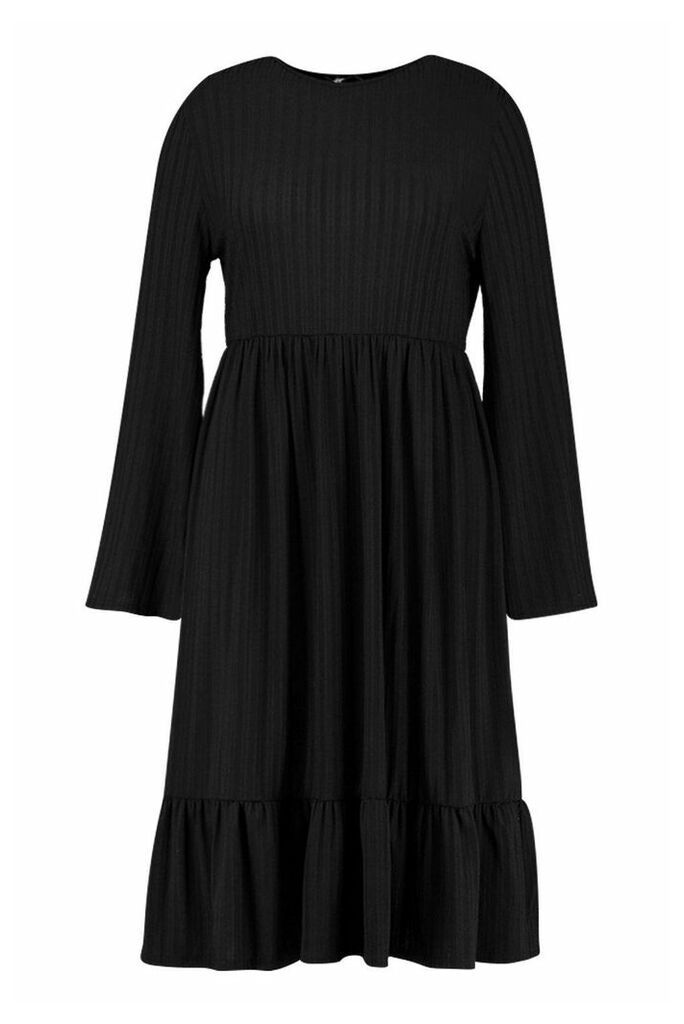 Womens Recycled Rib Midi Smock Dress - black - 24, Black