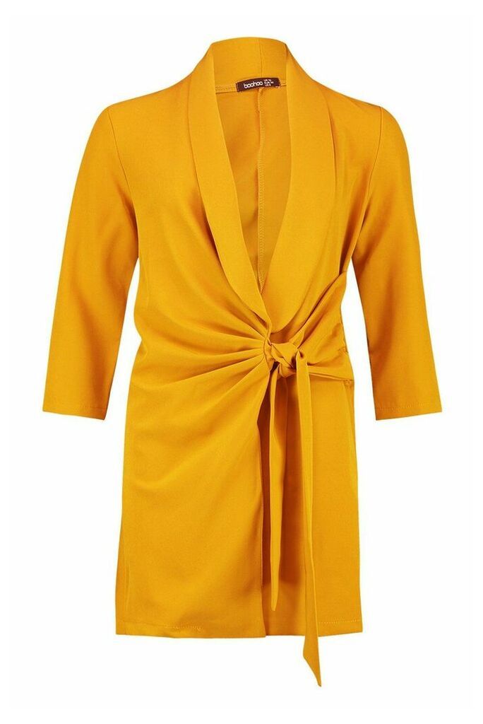 Womens Woven Tie Side Detail Blazer Dress - yellow - 10, Yellow