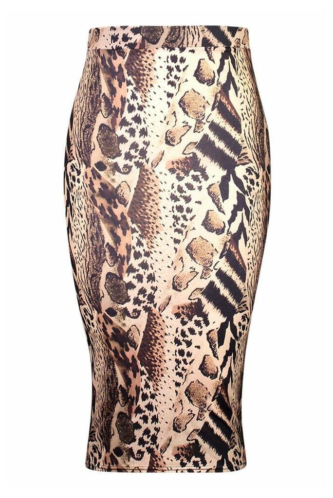 Womens Leopard Print Midaxi Skirt - brown - 8, Brown