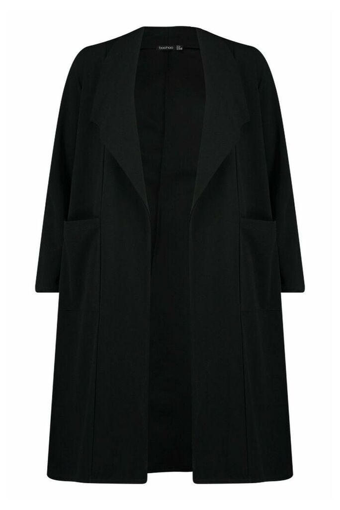 Womens Pocket Thick Duster Coat - black - 10, Black