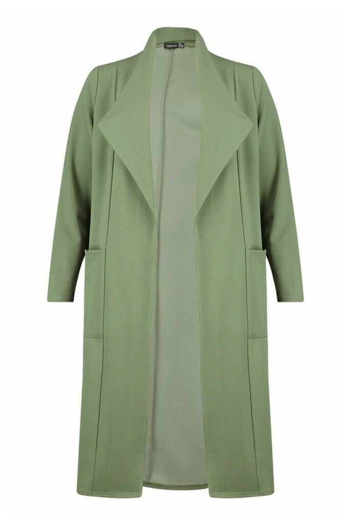 Womens Pocket Thick Duster Coat - green - 12, Green
