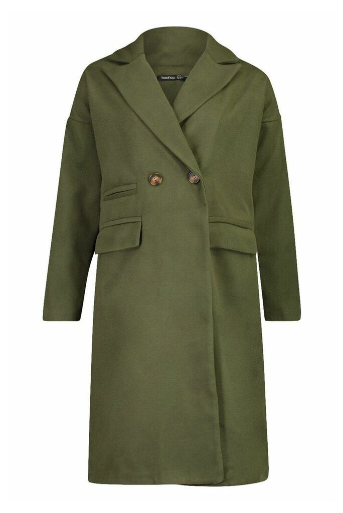 Womens Petite Pocket Detail Wool Look Coat - Green - 8, Green