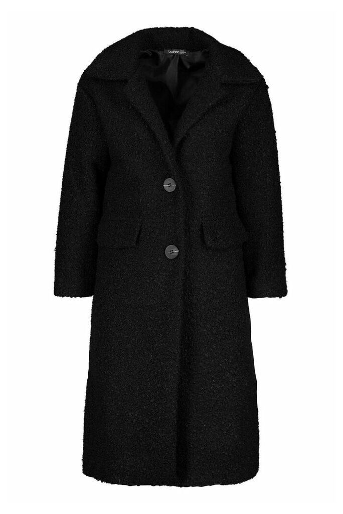 Womens Petite Teddy Faux Fur Oversized Coat - Black - 14, Black
