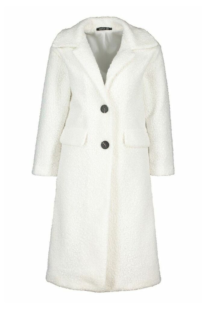 Womens Petite Teddy Faux Fur Oversized Coat - White - 14, White