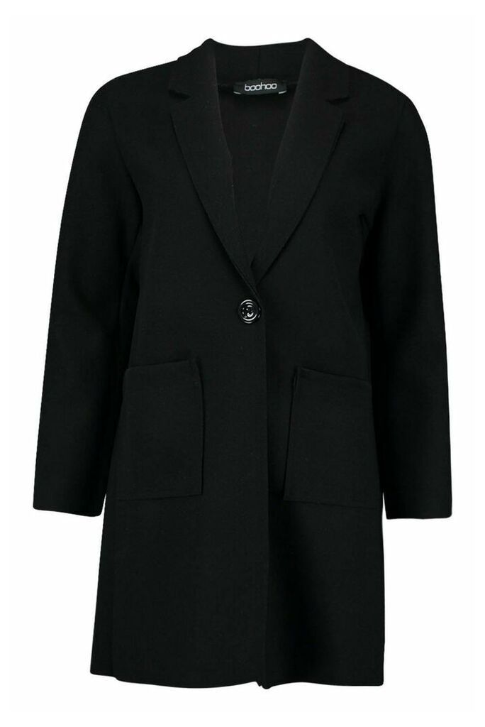 Womens Single Breasted Pocket Detail Wool Look Coat - black - 8, Black