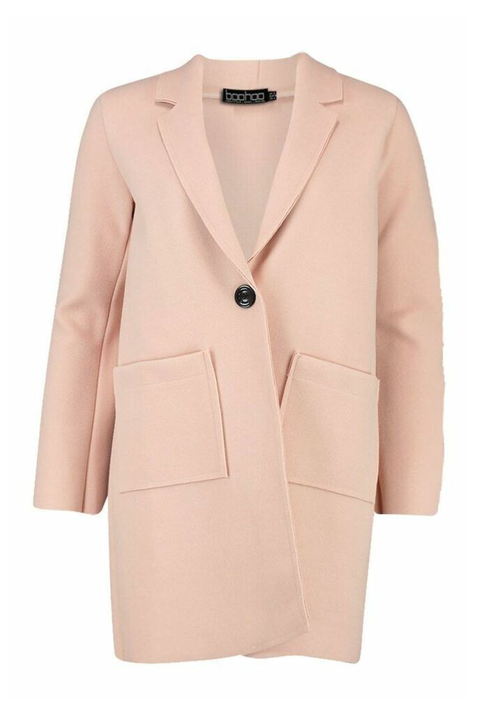 Womens Single Breasted Pocket Detail Wool Look Coat - pink - 12, Pink
