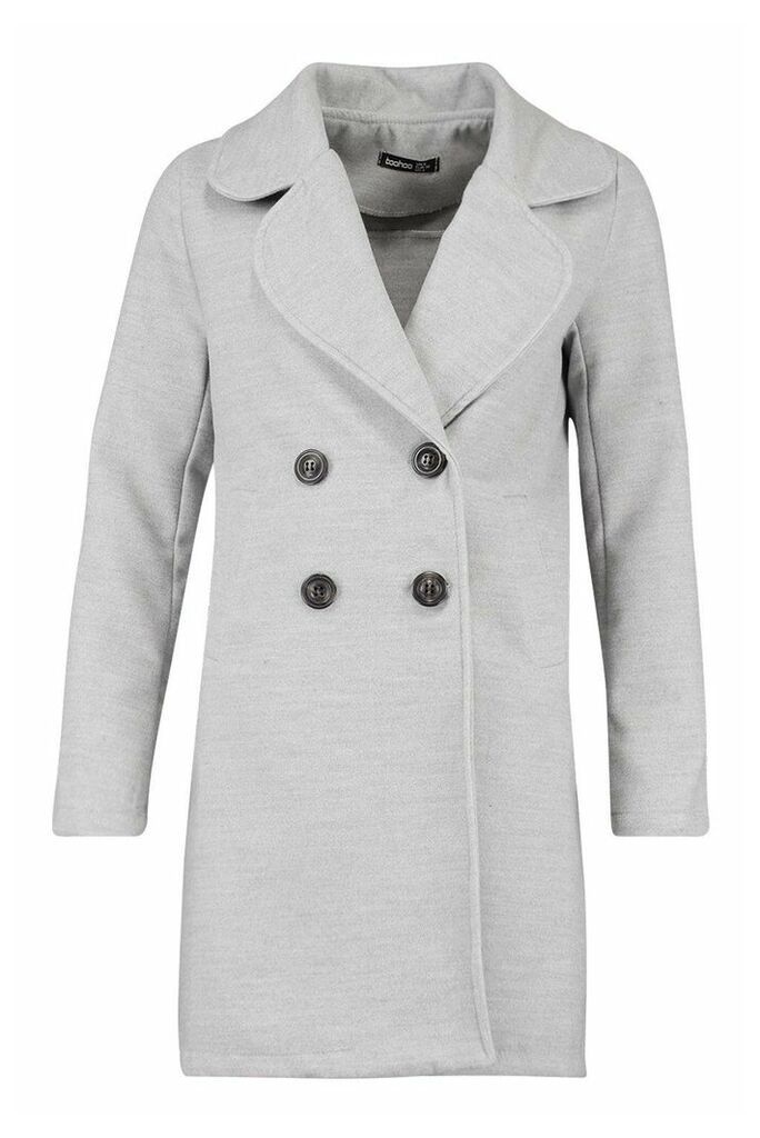 Womens Double Breasted Collared Wool Look Coat - grey - 12, Grey