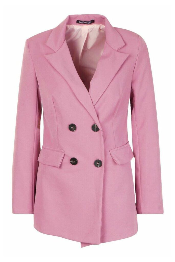 Womens Petite Longline Double Breasted Blazer - Pink - 10, Pink