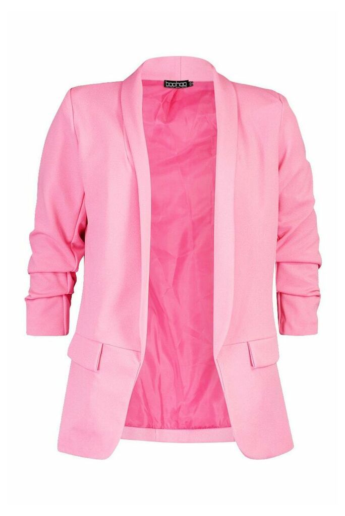 Womens Petite Ruched Sleeve Blazer - Pink - 10, Pink