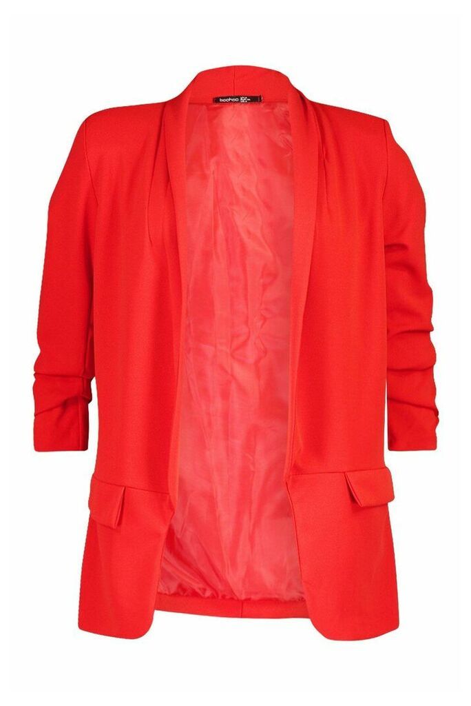 Womens Petite Ruched Sleeve Blazer - red - 10, Red