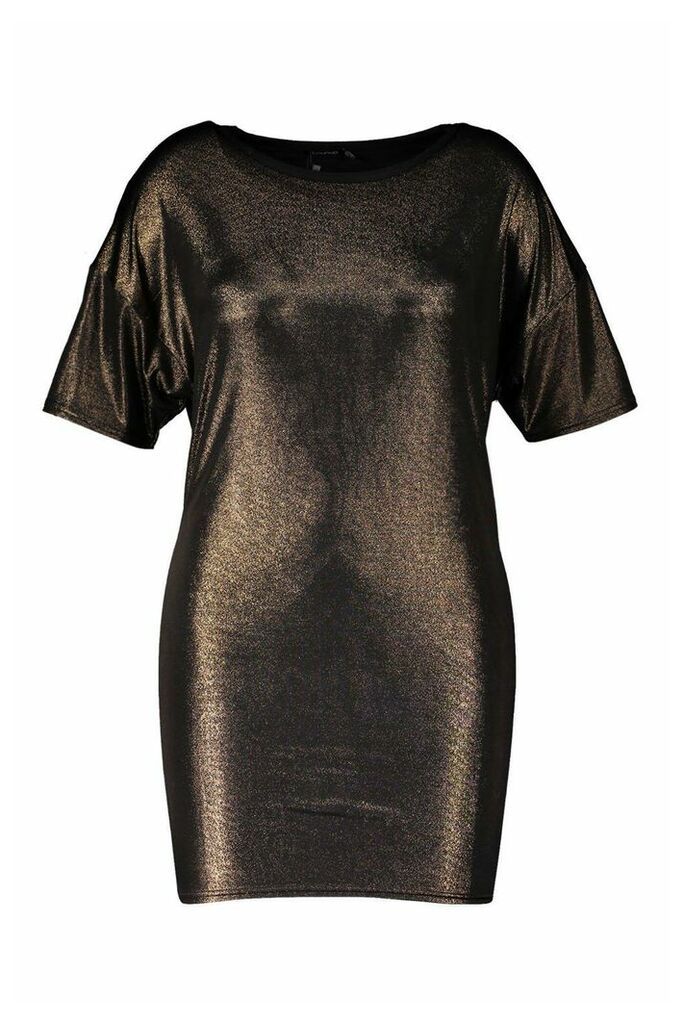 Womens Plus Metallic Oversized T-Shirt Dress - metallics - 20, Metallics