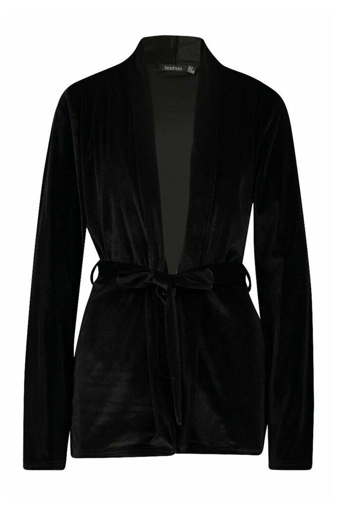 Womens Tall Belted Velvet Blazer - Black - 10, Black