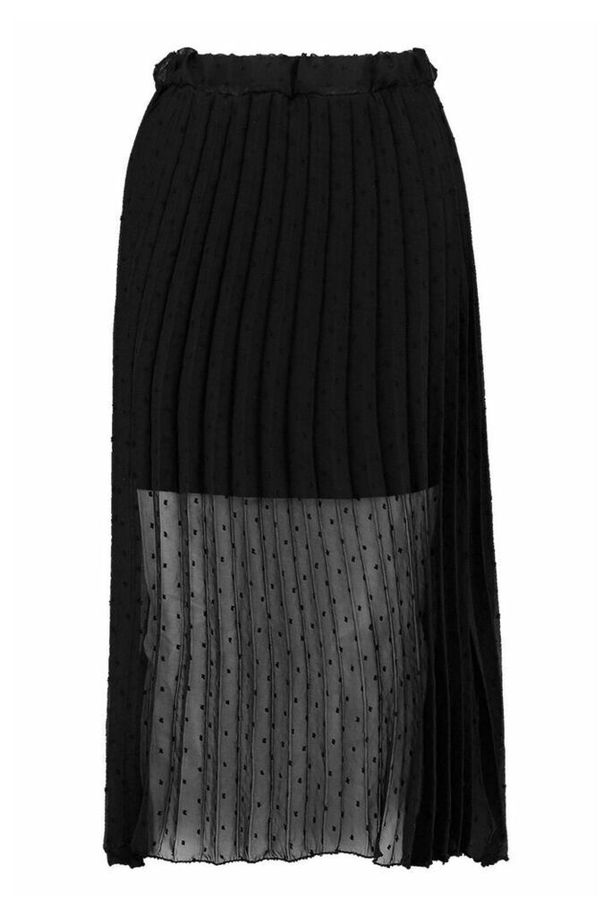 Womens Dobby Mesh Pleated Midi Skirt - black - 12, Black