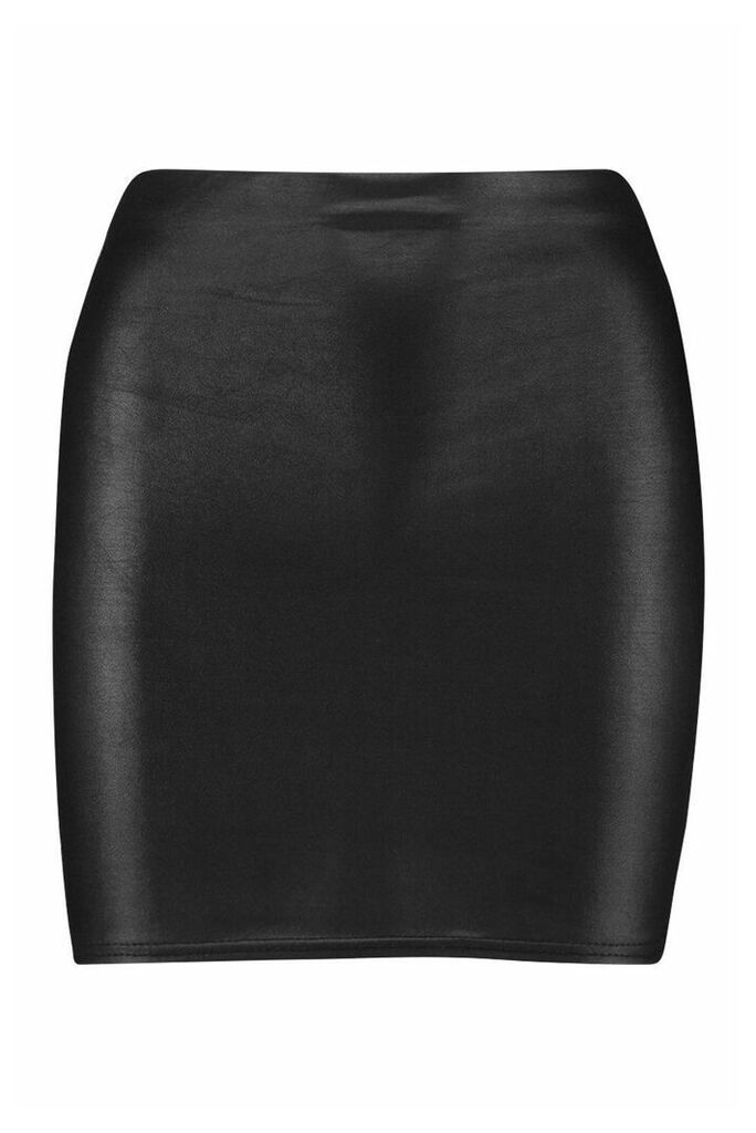 Womens Wet Look Mini Skirt - Black - 12, Black