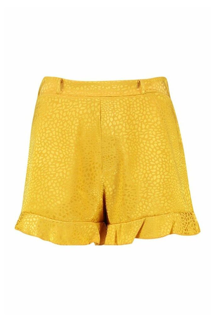 Womens Satin Jacquard Frill Shorts - Yellow - 16, Yellow