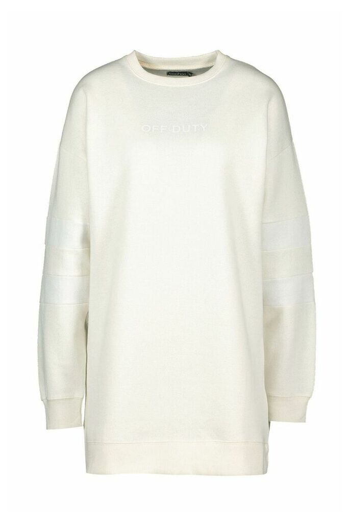 Womens Stripe Sleeve Slogan Sweatshirt Dress - Cream - 14, Cream