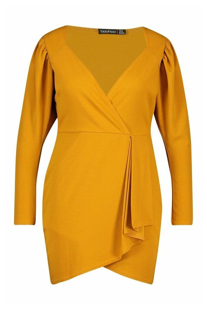 Womens Plus Draped Sleeve Wrap Dress - Yellow - 20, Yellow