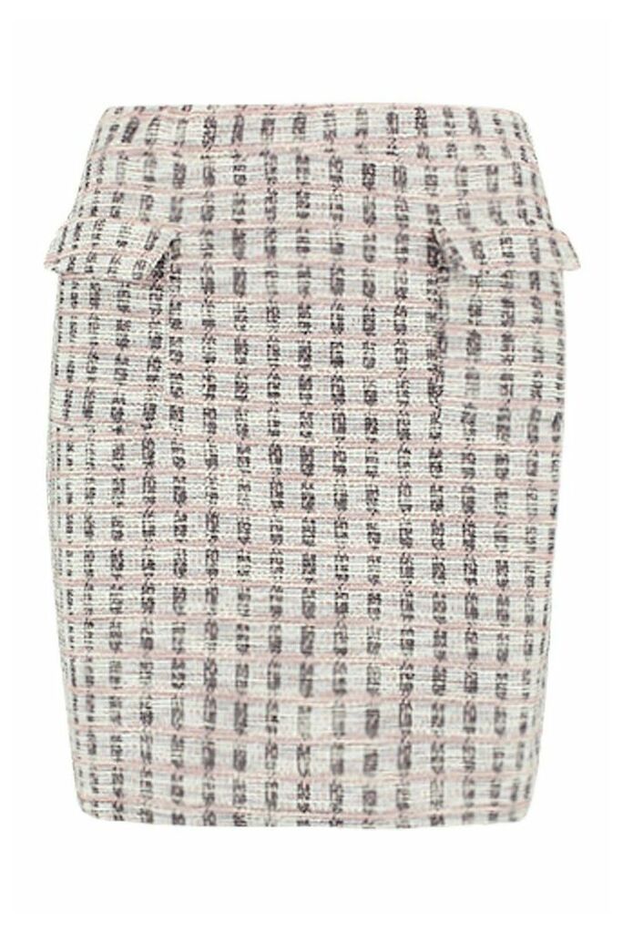 Pocket Detail Boucle Mini Skirt - Pink - 12, Pink