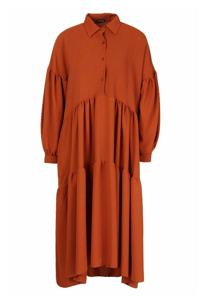 Womens Oversized Tiered Maxi Shirt Dress - Orange - 16, Orange