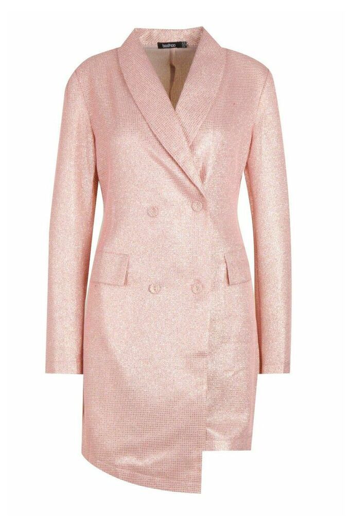 Womens Sparkle Double Breasted Blazer Dress - Pink - 14, Pink