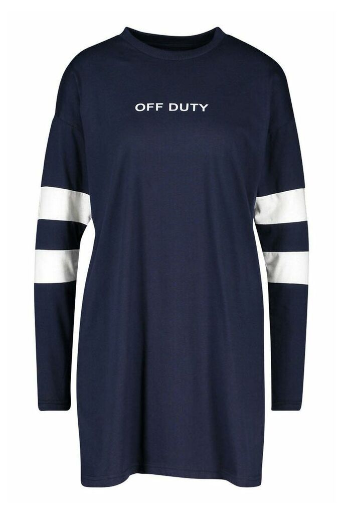 Sleeve Stripe Off Duty T-Shirt Dress - navy - 12, Navy