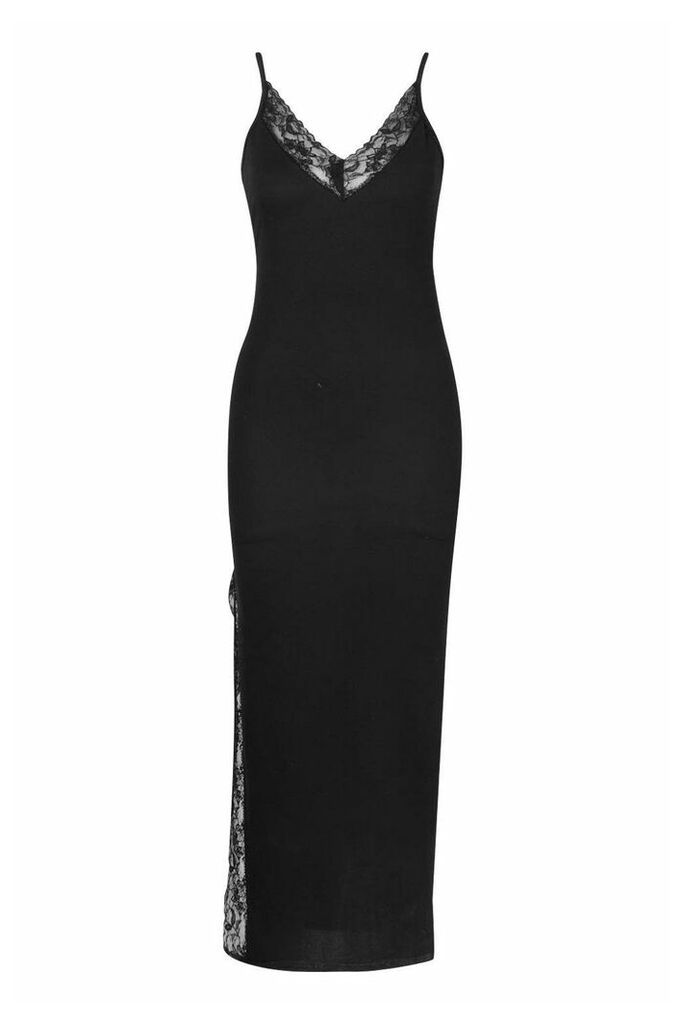 Womens Lace Detail Split Midaxi Dress - black - 14, Black