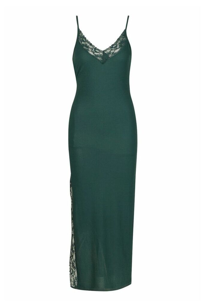 Womens Lace Detail Split Midaxi Dress - green - 14, Green