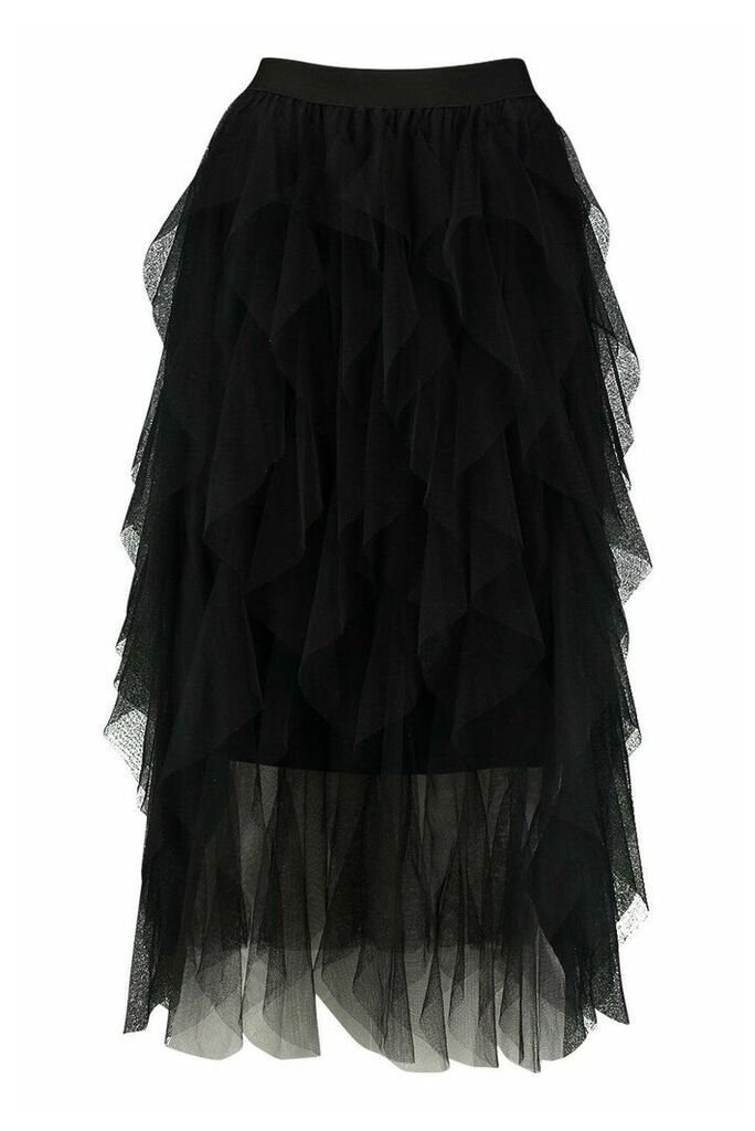 Womens Layered Tulle Midi Skirt - black - 10, Black
