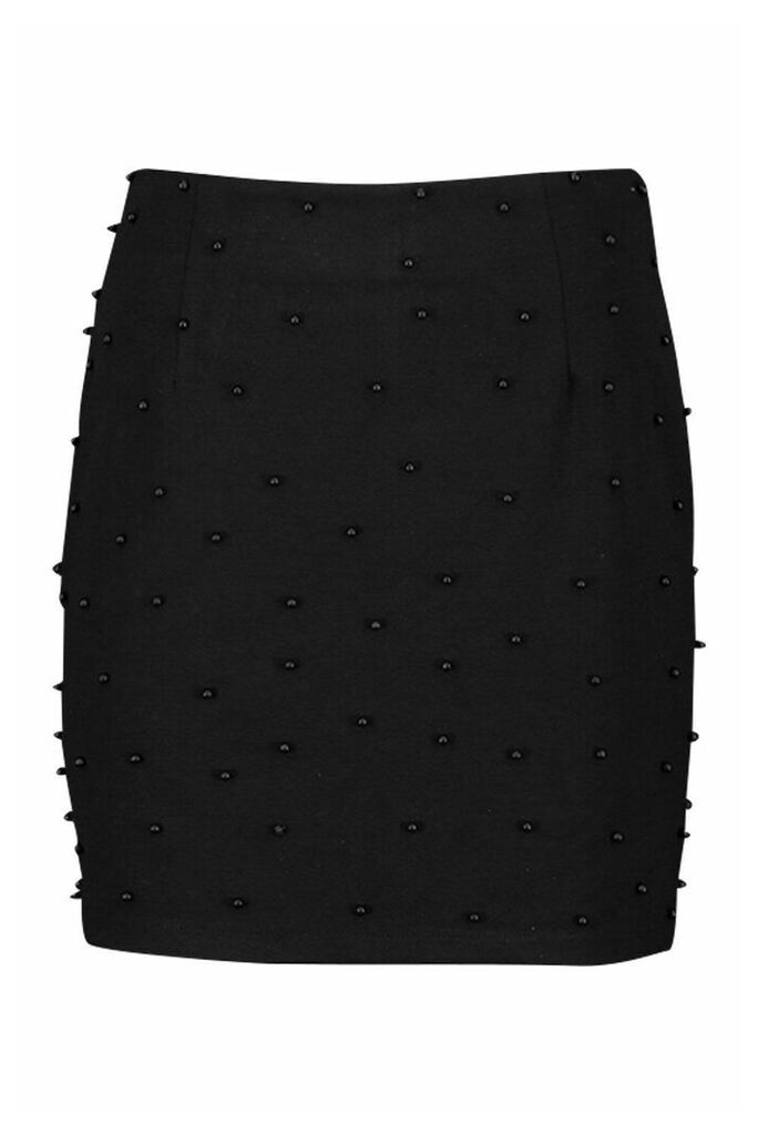 Womens All Over Pearl Embellished Mini Skirt - Black - 6, Black