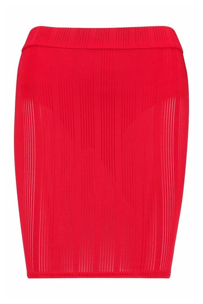 Womens Stripe Mesh Mini Skirt - Red - 14, Red