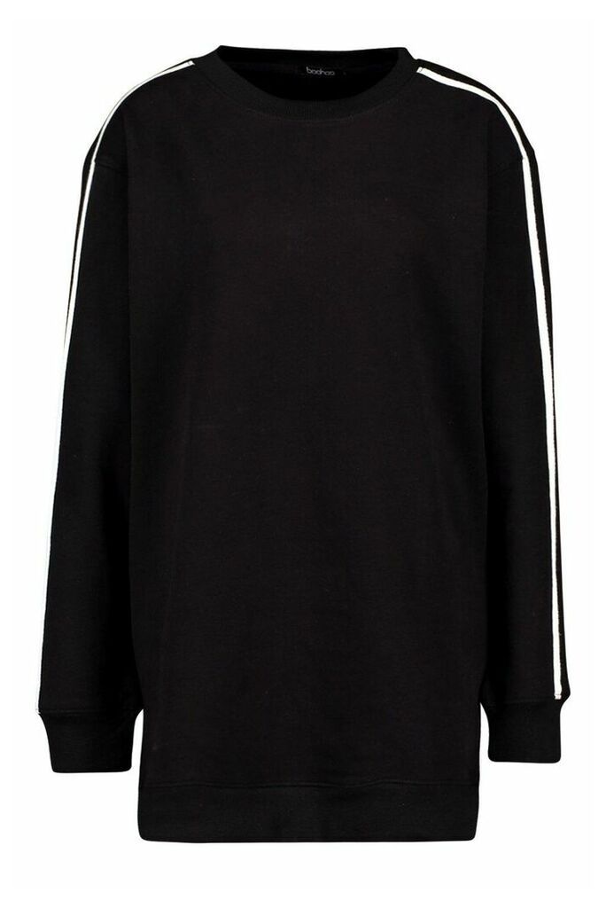 Womens Crewe Neck Side Stripe Sweatshirt Dress - black - 10, Black