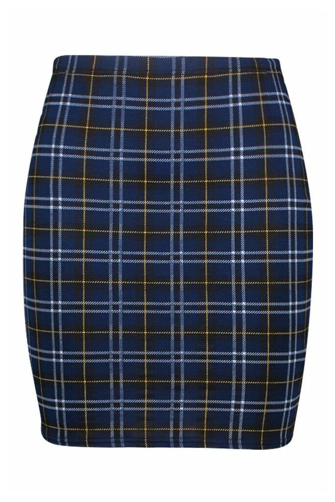 Womens Plus Check Mini Skirt - Navy - 16, Navy
