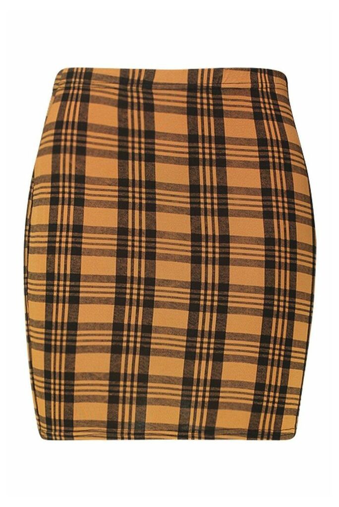 Womens Plus Checked Mini Skirt - yellow - 24, Yellow
