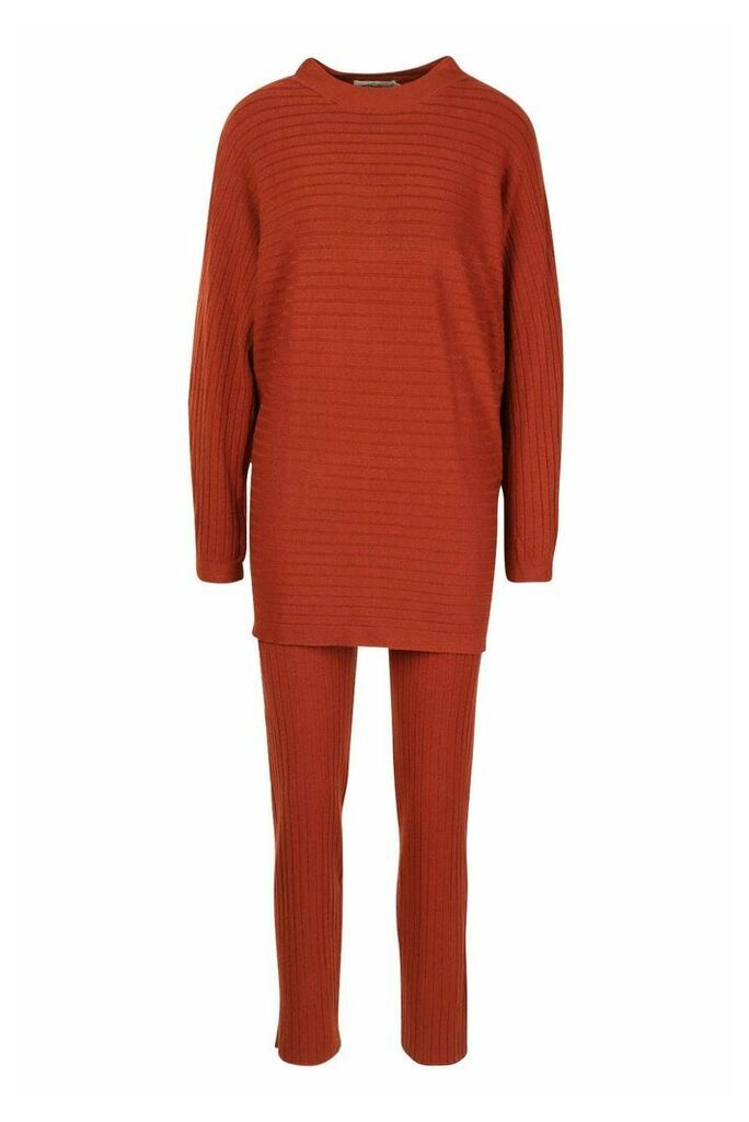 Premium Oversized Rib Knit Jumper & Trouser Co-ord - orange - ONE SIZE, Orange