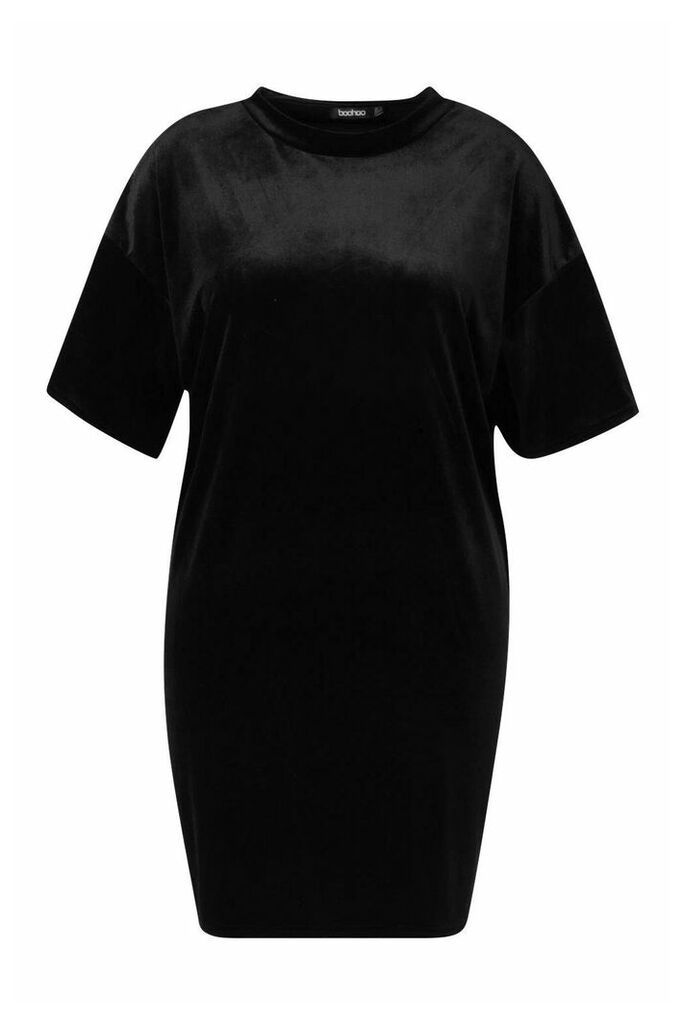 Womens Plus Velvet Oversized T-Shirt Dress - black - 22, Black
