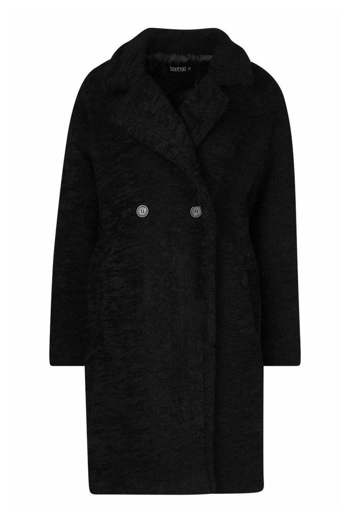 Womens Premium Teddy Fur Coat - black - M, Black