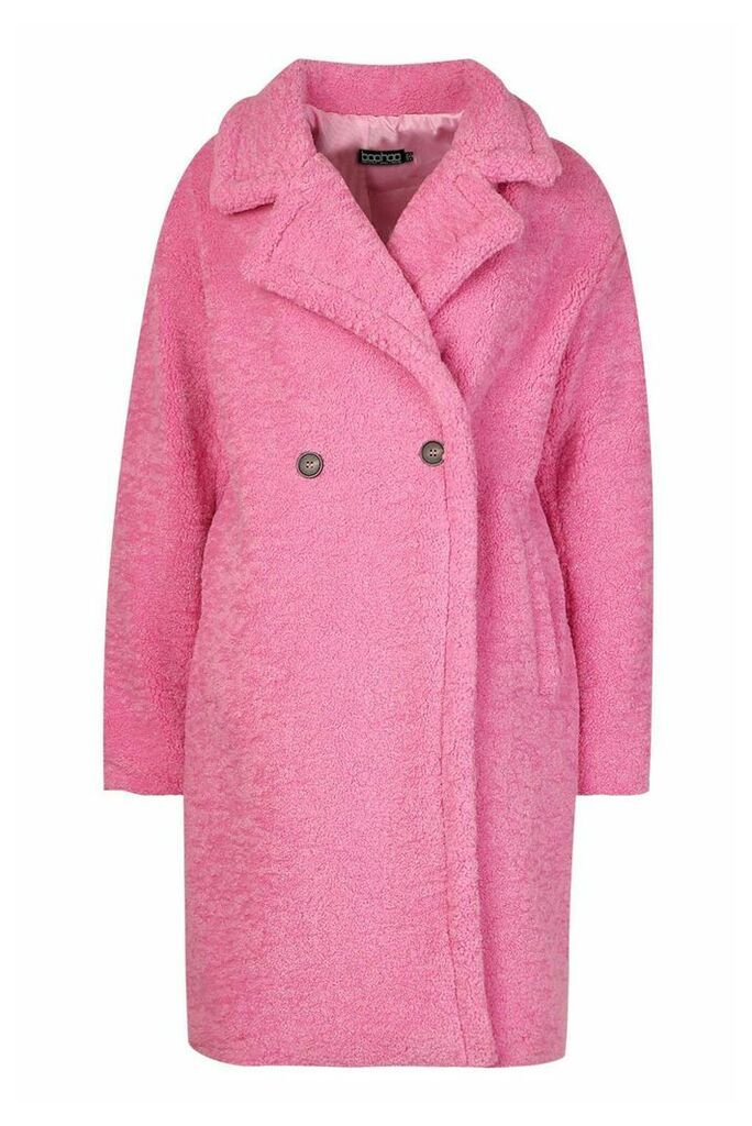 Womens Premium Teddy Fur Coat - Pink - M, Pink