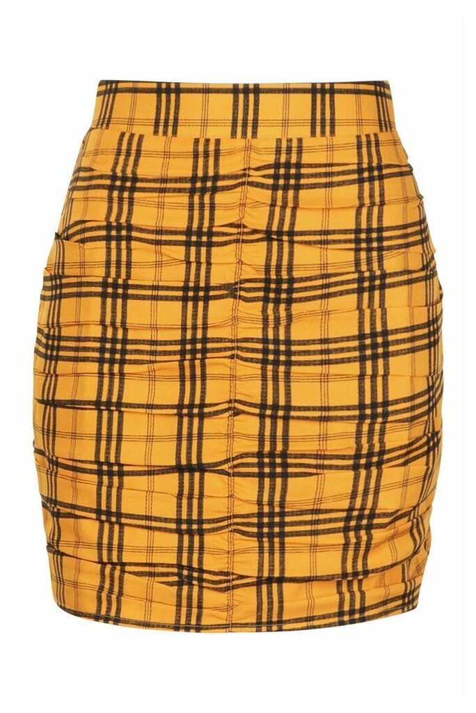 Womens Ruched Check Skirt - Yellow - 16, Yellow