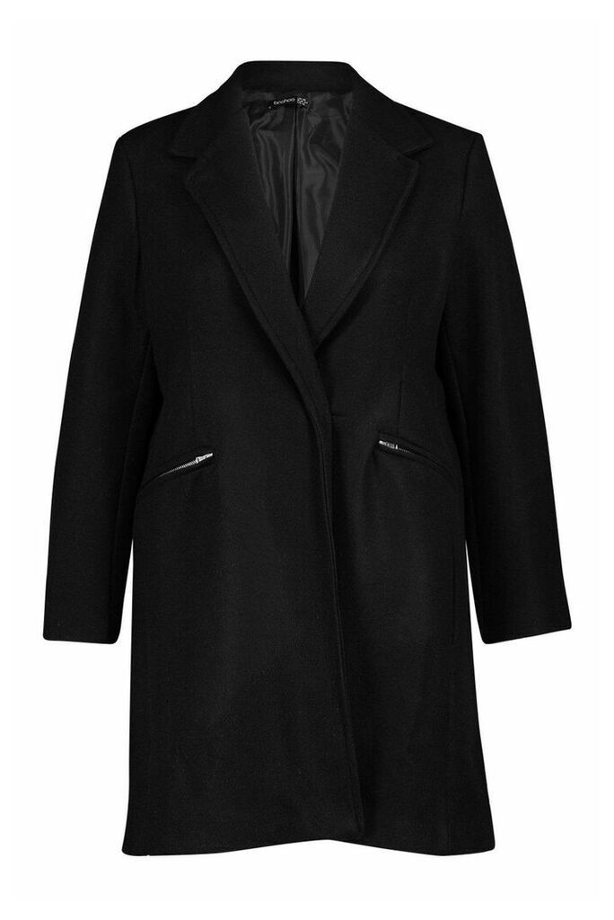 Womens Plus Zip Pocket Tailored Coat - Black - 18, Black
