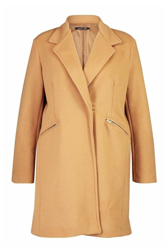 Womens Plus Zip Pocket Tailored Coat - Beige - 16, Beige