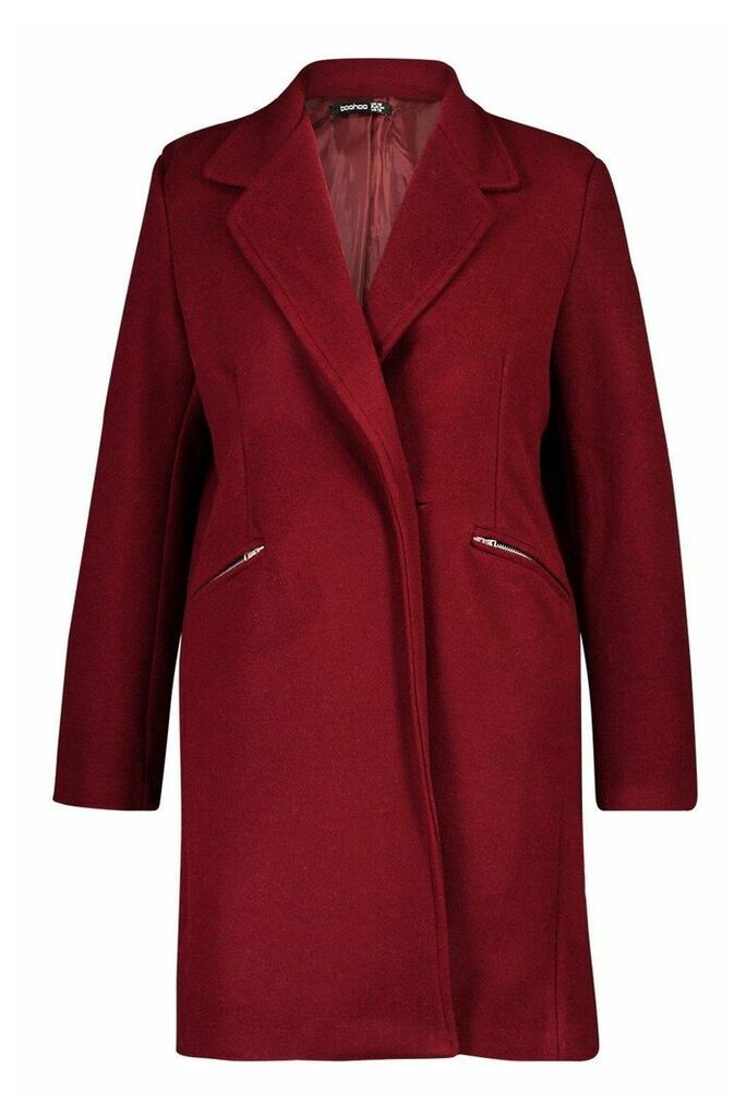 Womens Plus Zip Pocket Tailored Coat - 20, Red