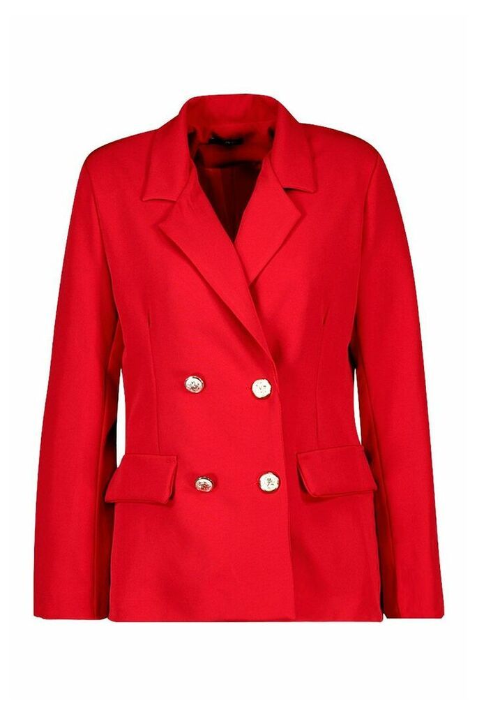 Womens Double Breasted Boxy Military Blazer - red - 12, Red
