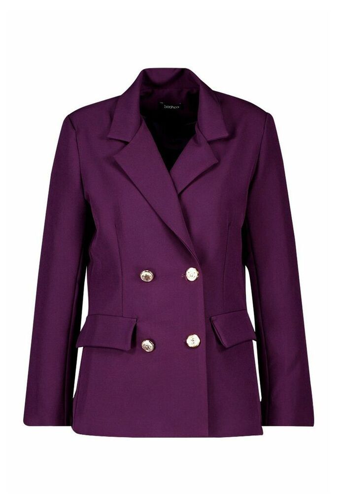 Womens Double Breasted Boxy Military Blazer - purple - 10, Purple