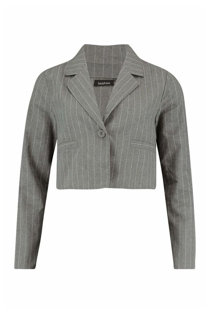 Womens Crop Pinstripe Blazer - Grey - 10, Grey