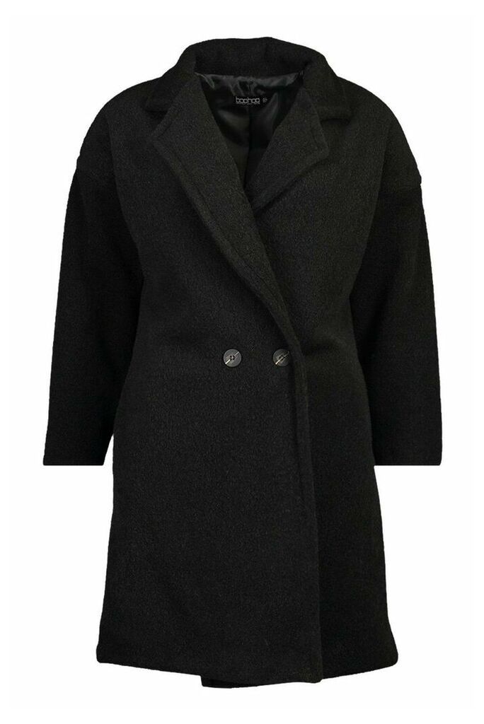 Womens Tall Brushed Wool Effect Button Front Coat - Black - S, Black