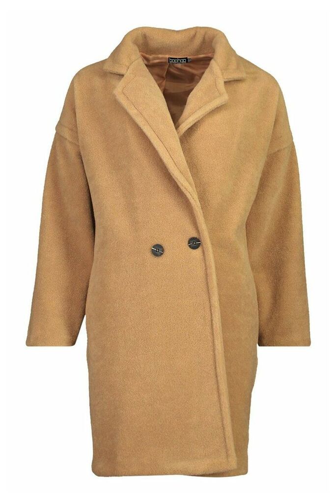 Womens Tall Brushed Wool Effect Button Front Coat - Beige - S, Beige
