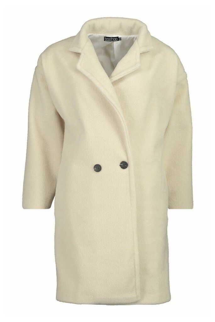 Womens Tall Brushed Wool Effect Button Front Coat - White - M, White