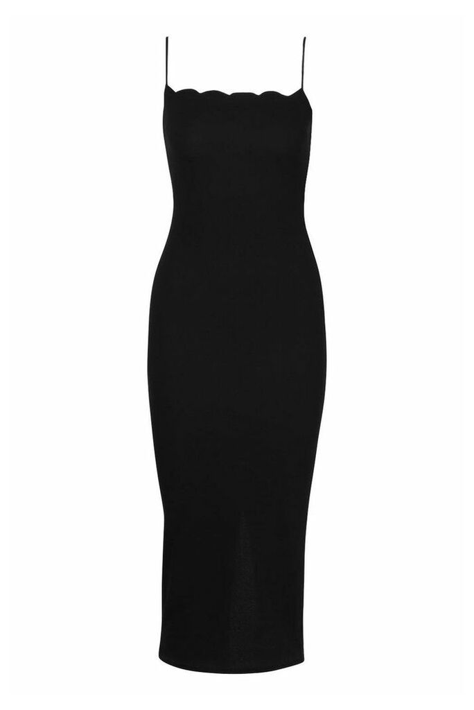 Womens Scallop Detail Midaxi Dress - Black - 8, Black