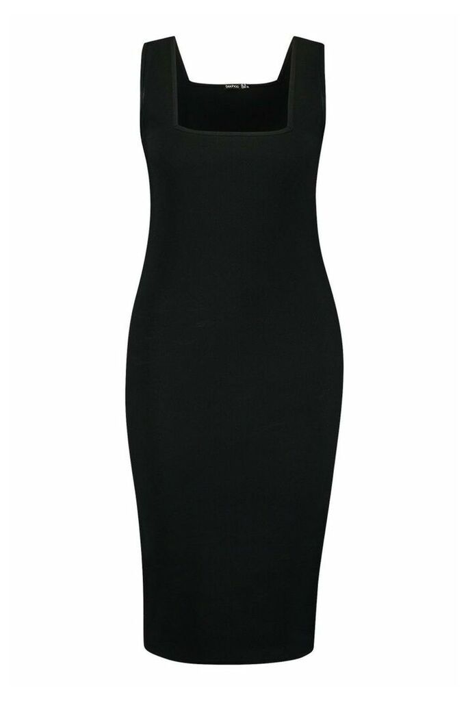 Womens Plus Bandage Rib Square Neck Midi Dress - black - 26, Black